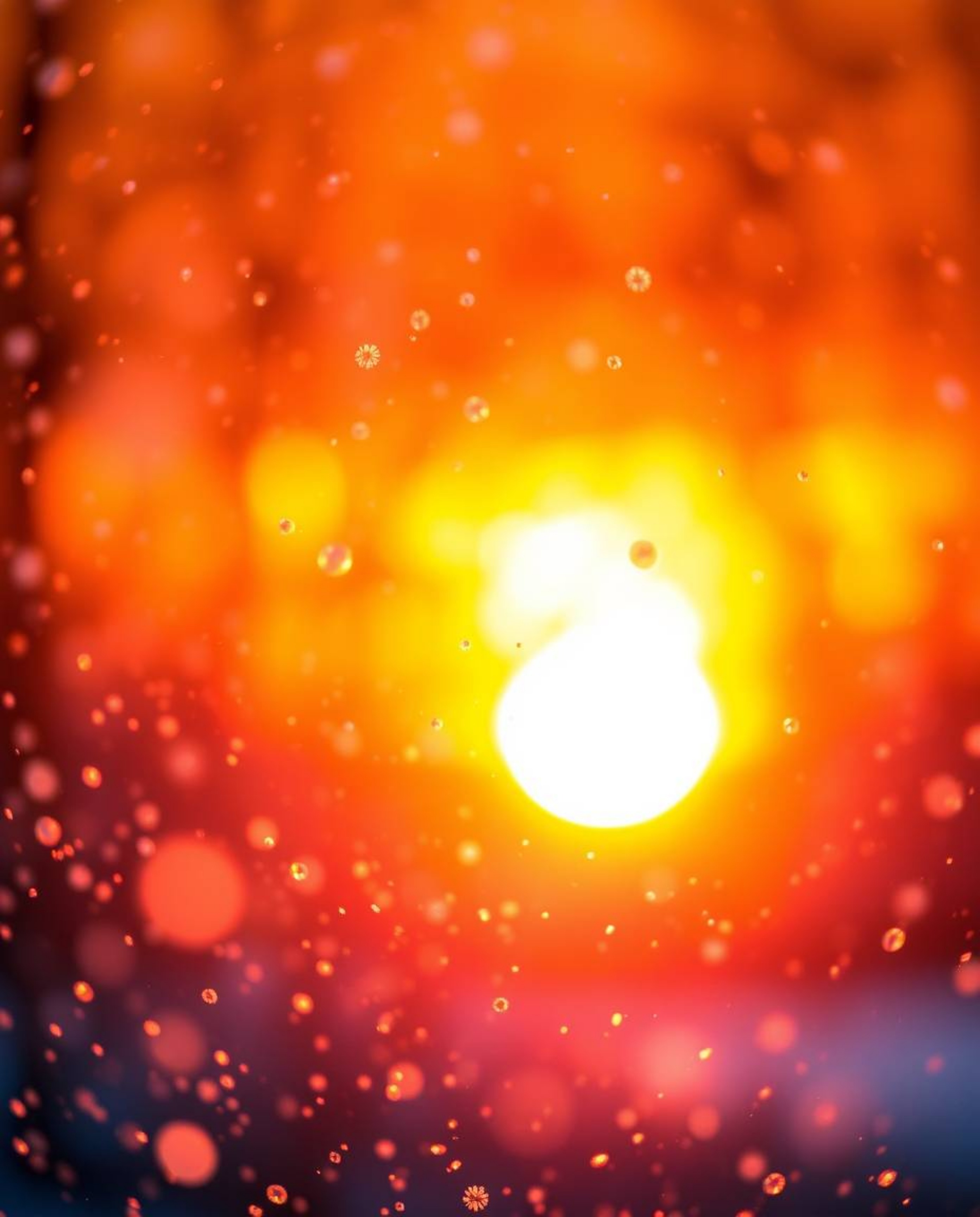A vibrant warm golden hour image captures the magical moment of snowflakes falling during a vibrant sunset. The scene is bath