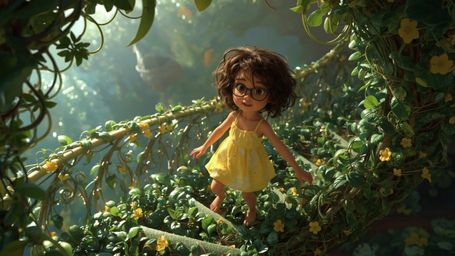 A highly detailed, high-resolution stock photo featuring a bright-eyed, bespectacled young girl with a genius-level intellect