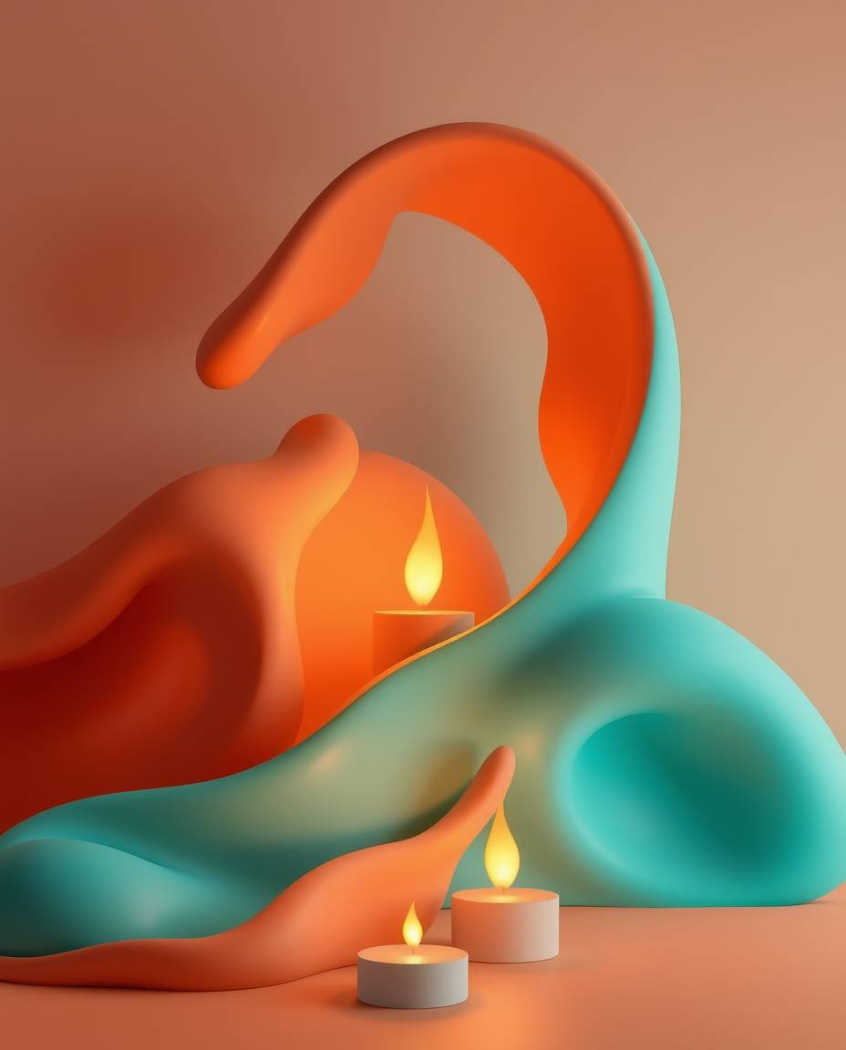 Immerse yourself in a warm and abstract composition where colorful 3D fluid shapes seamlessly interact with geometric forms. 
