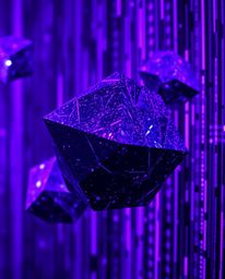 Dive into a vibrant cyberspace matrix featuring highly detailed, glitched geometric shapes.  This close-up shot showcases dee