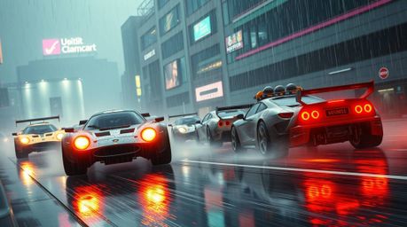 Experience a high-octane, over-the-top racing spectacle! This scene depicts a massive and heroic view of a wacky racing event
