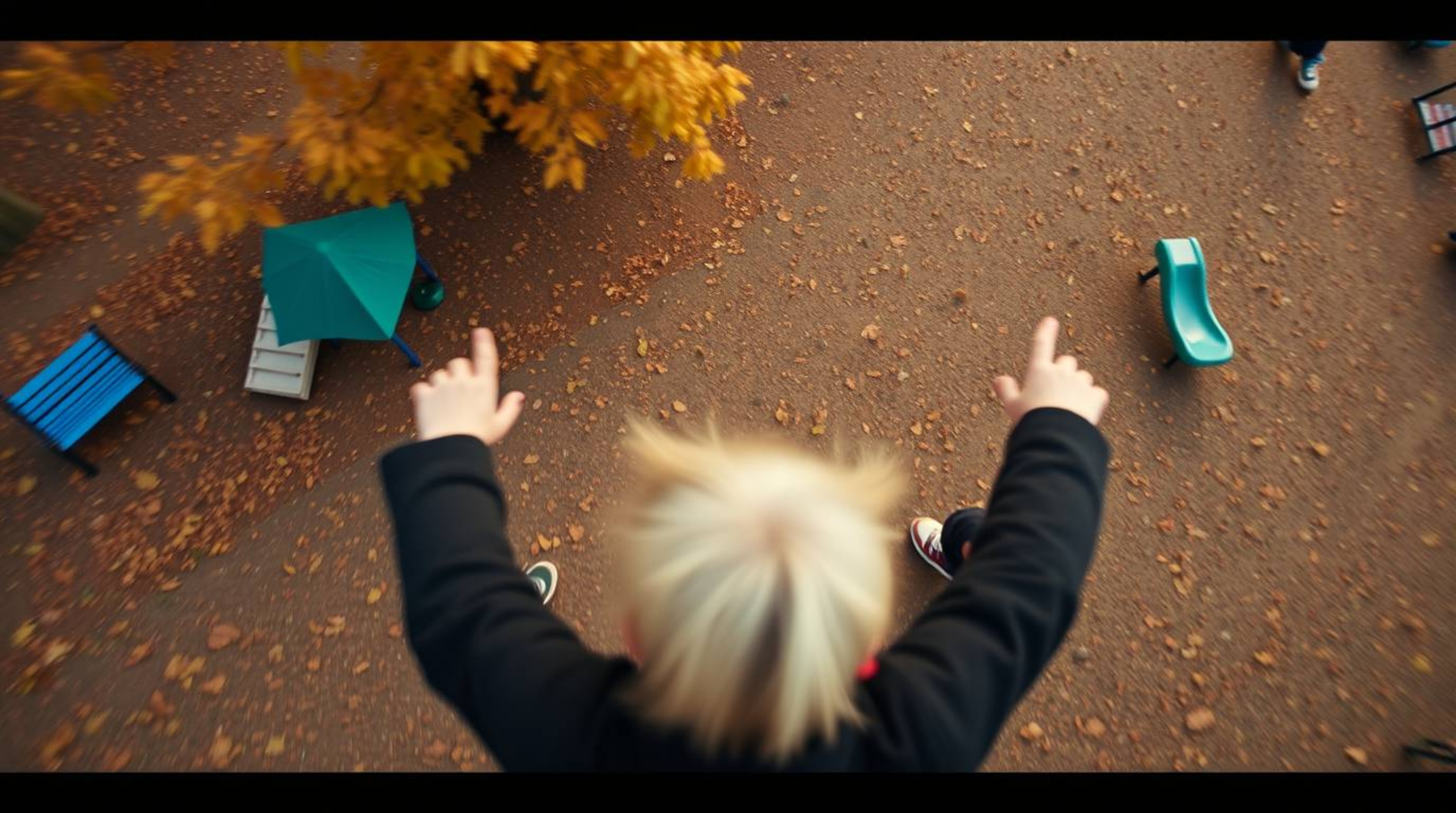 Experience a captivating slow-motion journey through a playground, captured from a mesmerizing bird's eye perspective. This s
