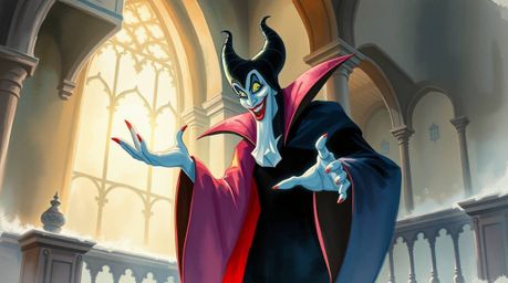 A classic Disney villain is brought to life in a delicate watercolor painting, casting a potent spell within the ancient wall