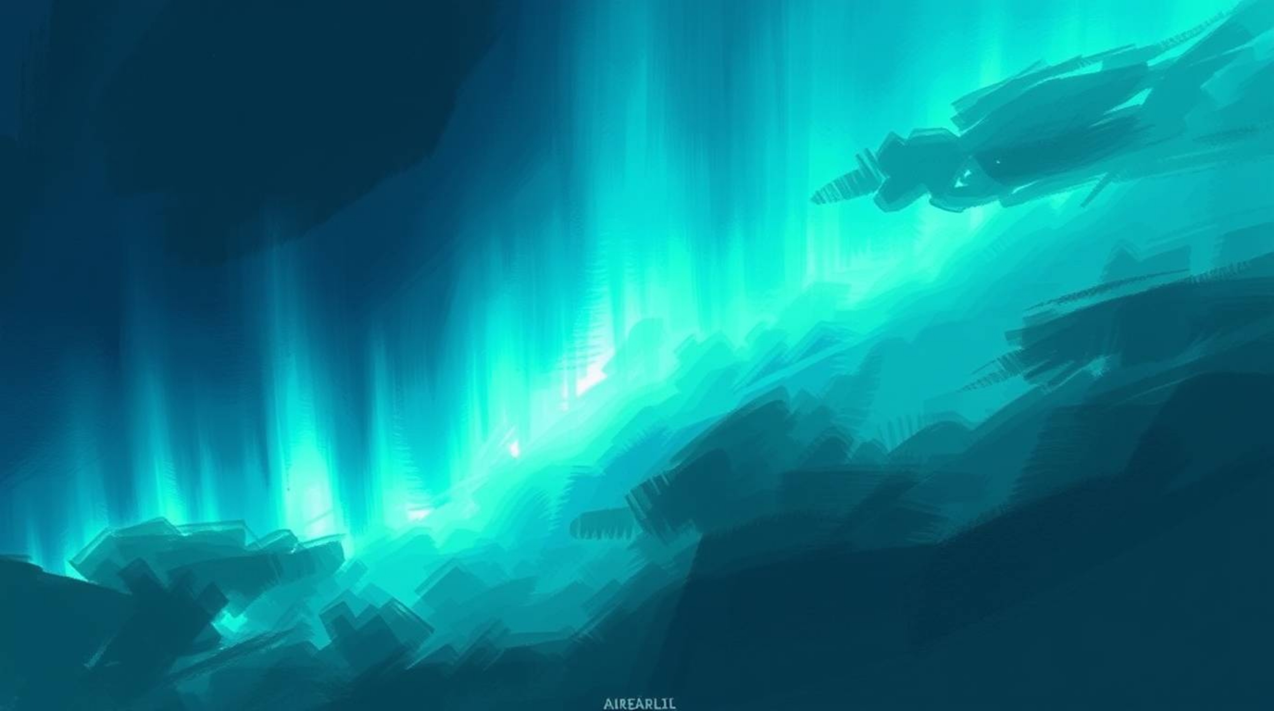 Explore a captivating digital sketch rendered in a painterly style, featuring an aurora borealis gradient texture and deep sk