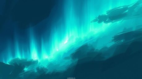 Explore a captivating digital sketch rendered in a painterly style, featuring an aurora borealis gradient texture and deep sk