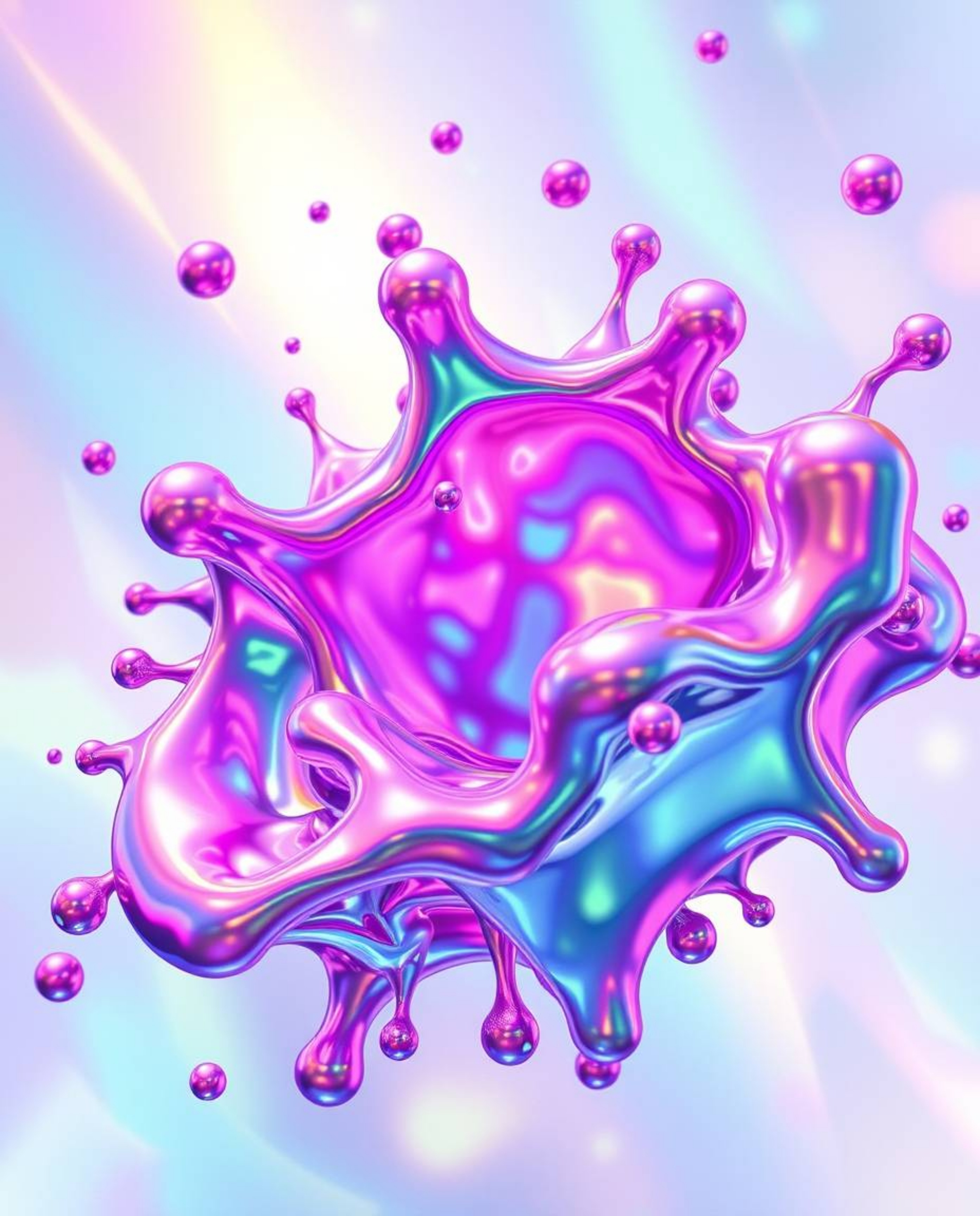 Experience the mesmerizing beauty of iridescent colors and abstract 3D shapes floating effortlessly in space. This surreal di