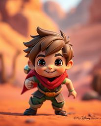 Discover a brave and adorable Disney hero embarking on a vibrant desert adventure! This image features a sharp focus on the h