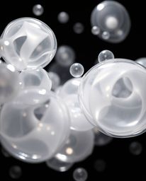 Explore a captivating close-up 3D render featuring translucent, fluid organic blobs gently floating in the vastness of space.