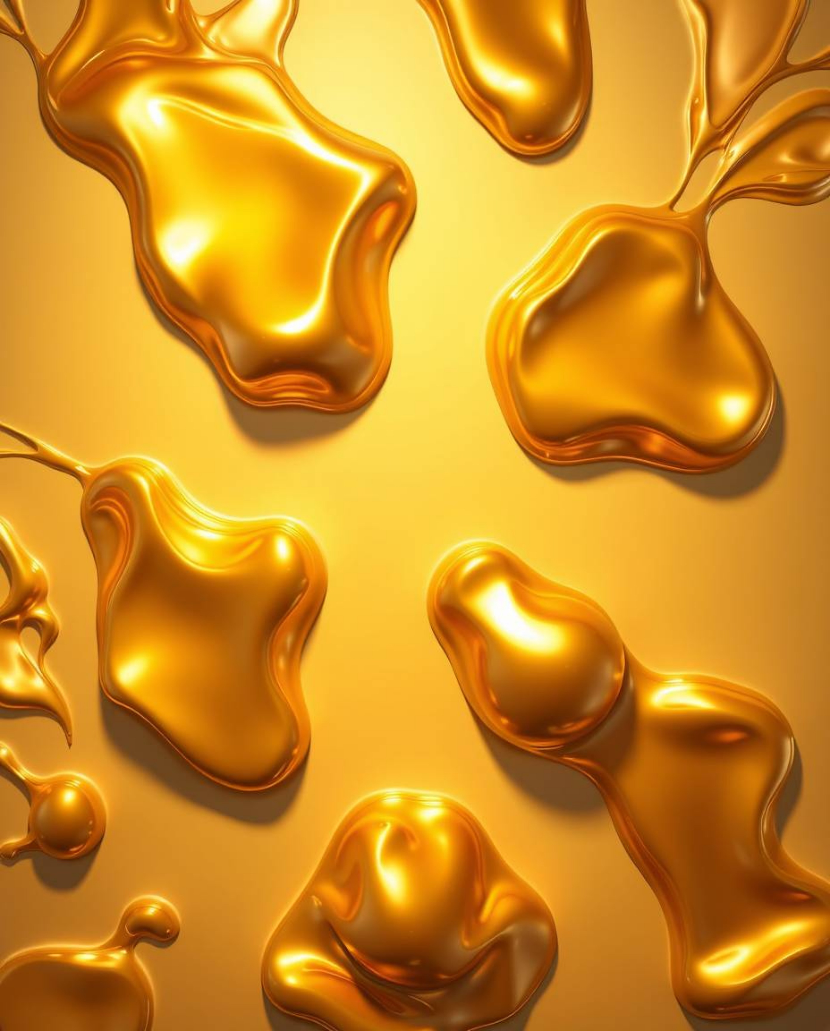 Experience the radiant and luxurious aesthetic of 3D sculptural fluid mercury shapes captured in a stunning overhead bird's-e