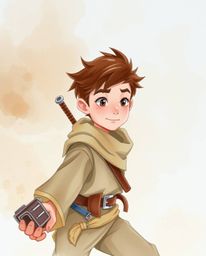A delicate watercolor painting depicts a brave hero embarking on a Disney-style desert adventure.  The artwork showcases tran