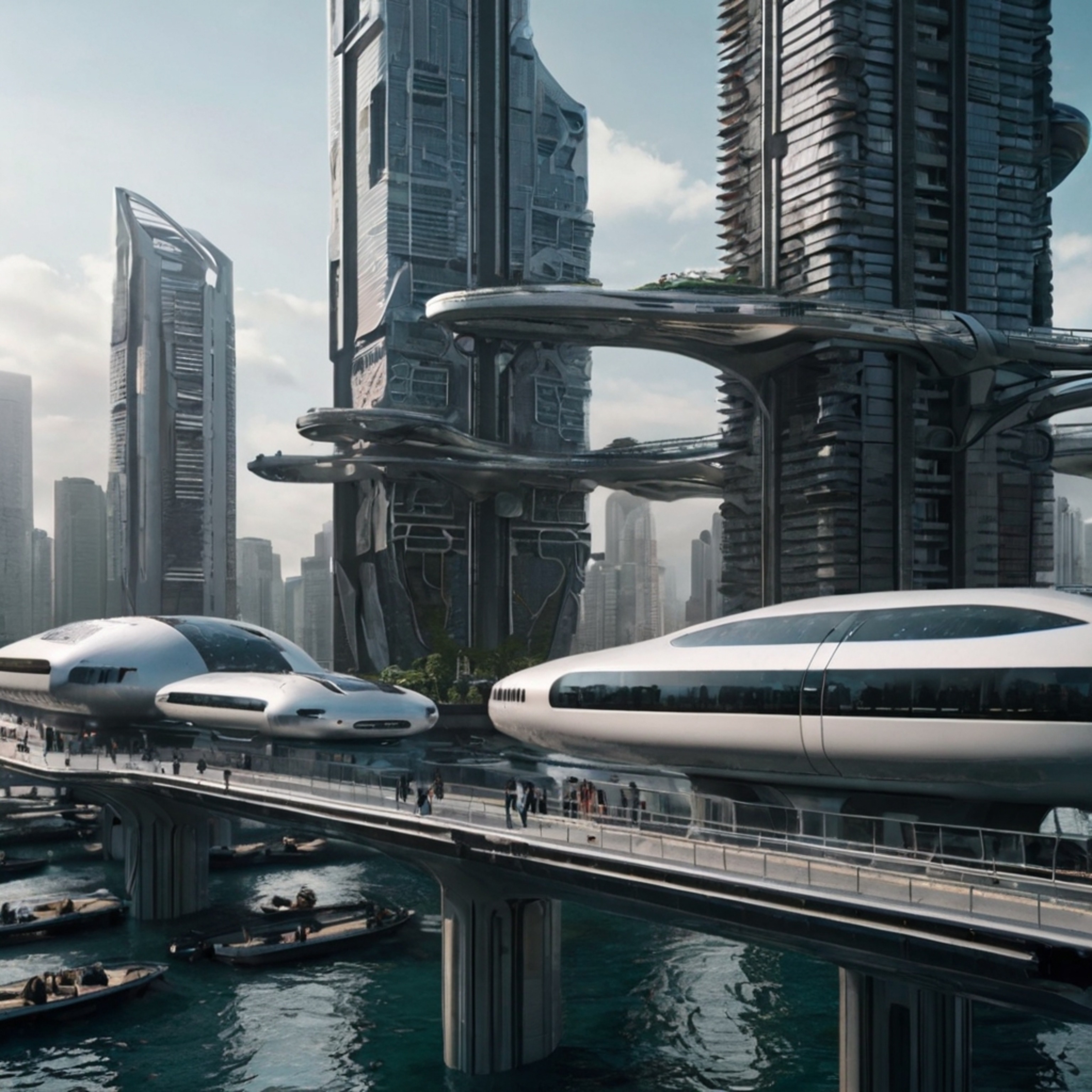 Imagine a breathtaking futuristic city where sleek skyscrapers pierce the clouds, seamlessly connected by advanced public tra