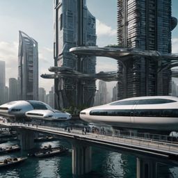 Imagine a breathtaking futuristic city where sleek skyscrapers pierce the clouds, seamlessly connected by advanced public tra