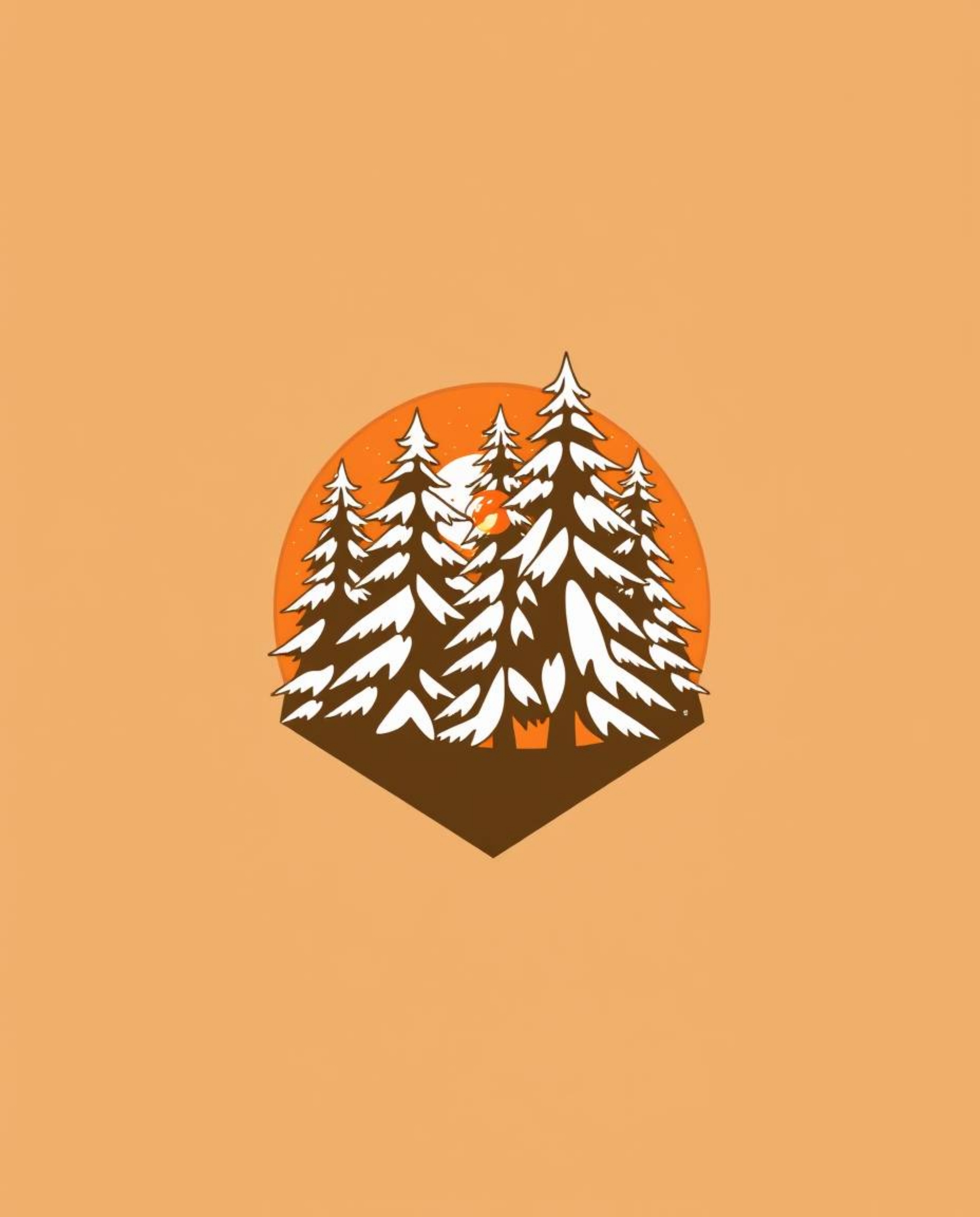 Inspired by natural earth tones, this geometric logo depicts the scene of sunset light sparkling on snowy pine trees. The des