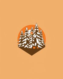 Inspired by natural earth tones, this geometric logo depicts the scene of sunset light sparkling on snowy pine trees. The des