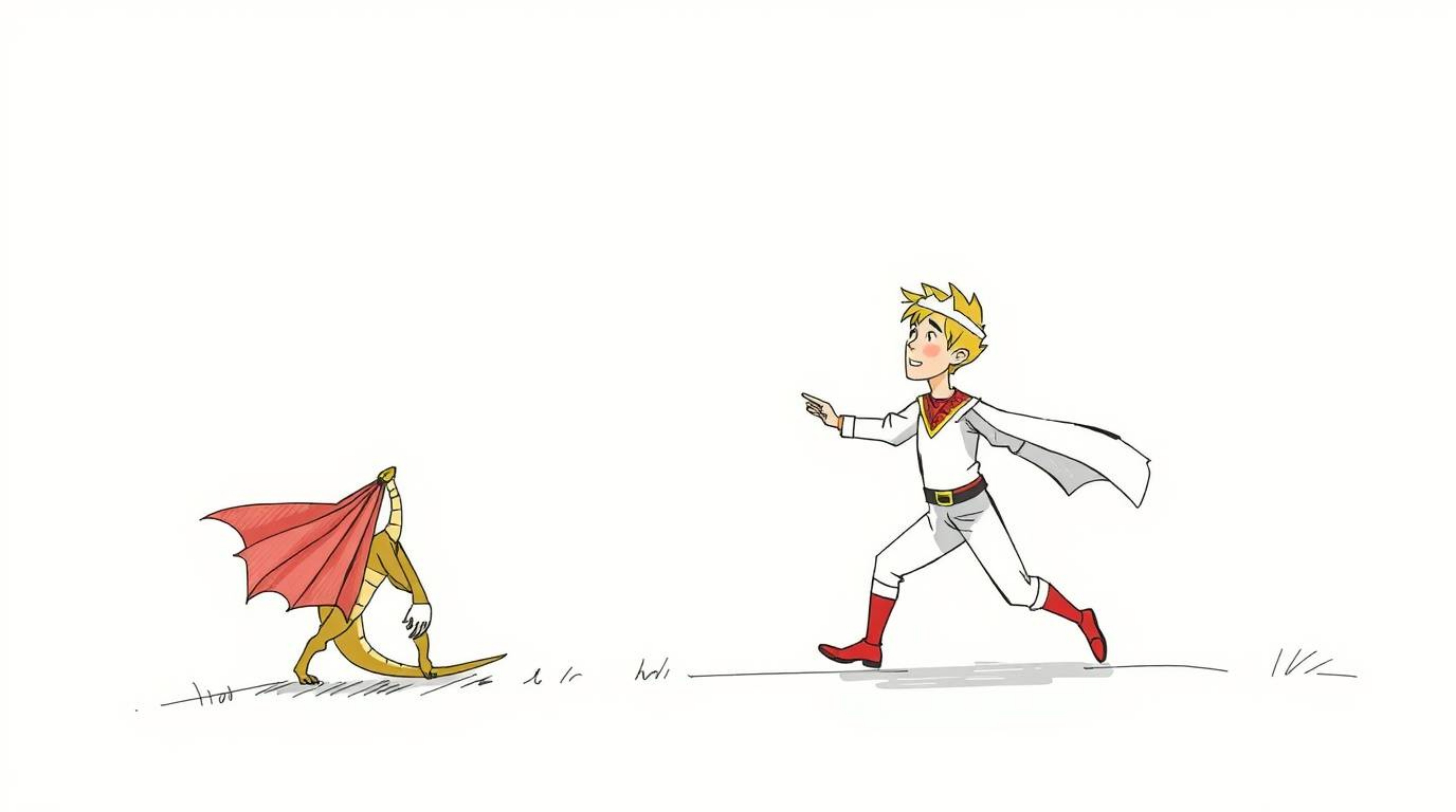 Experience a vibrant and engaging scene reminiscent of 1950s animation, featuring a charming prince bravely battling a fearso