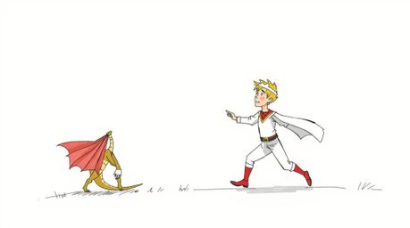 Experience a vibrant and engaging scene reminiscent of 1950s animation, featuring a charming prince bravely battling a fearso