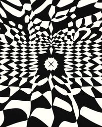 This high-resolution stock photo features a captivating black and white geometric optical illusion pattern with a distinct re