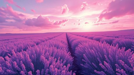 Immerse yourself in a classic oil painting style reimagined through the lens of surreal infrared tones. Lavender fields glow 
