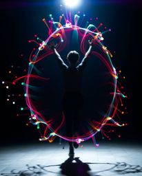Explore a stunning blend of dynamic motion and creative light art, resulting in colorful splash patterns that coalesce into a