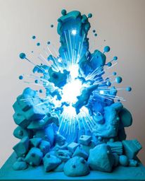 This stunning sculptural clay art piece captures the breathtaking collision of galaxies in a vibrant cosmic light show. Deep 