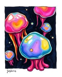 A hand-drawn color sketchnote illustration showcasing three-dimensional, fluid jelly blobs with vibrant colors and synthetic 