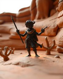 This stunning sculptural clay art piece depicts a brave Disney hero silhouetted against a captivating desert adventure. The t