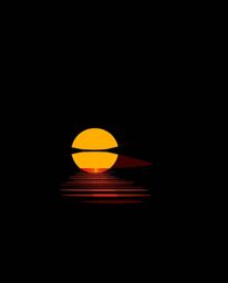 This is a high-contrast, low-key logo that depicts a boat drifting on a lake at sunset. The design is rendered in clean lines