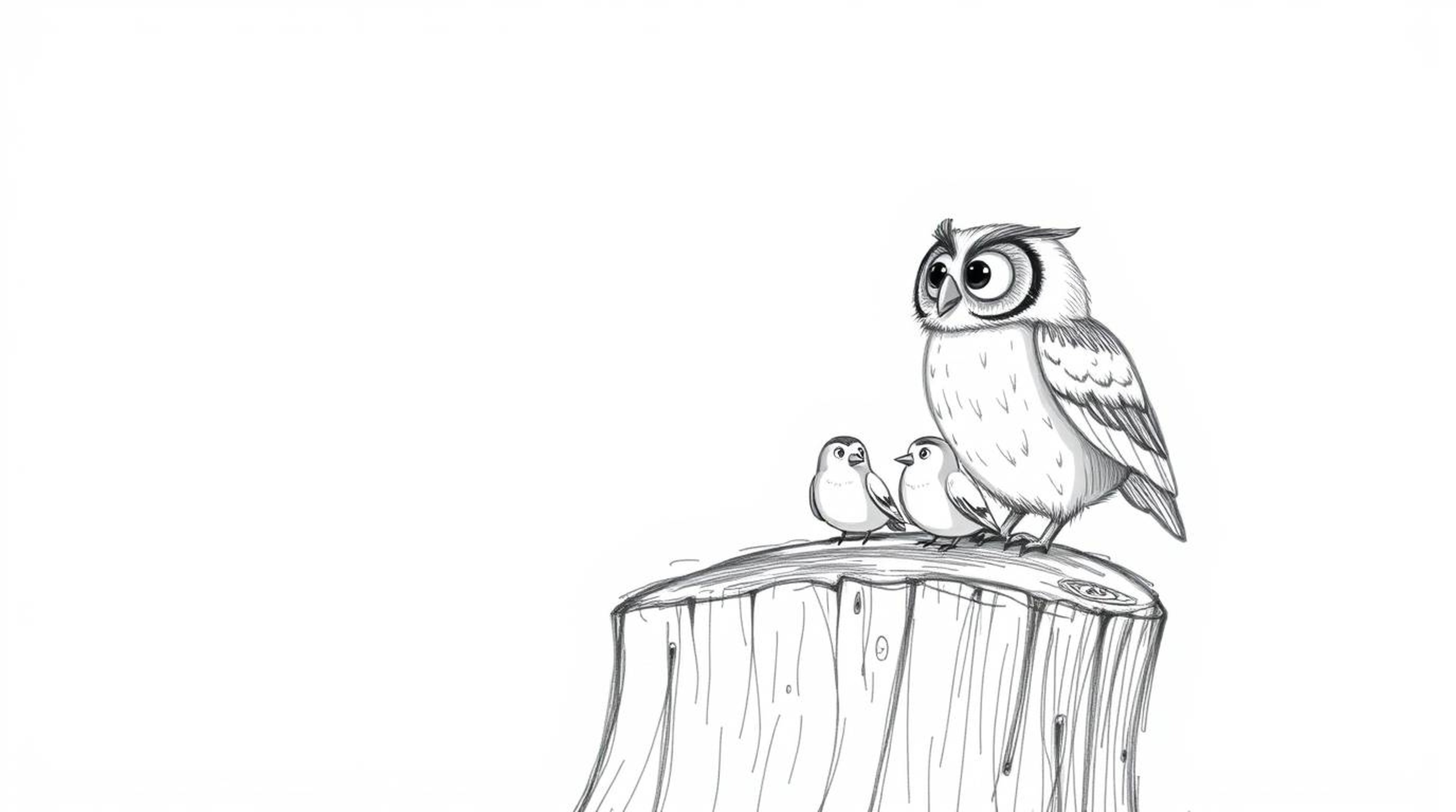 A heartwarming hand-drawn sketch depicts a blind owl, brought to life in a textured Pixar style with visible pencil strokes. 