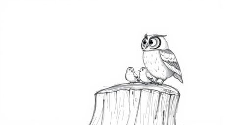 A heartwarming hand-drawn sketch depicts a blind owl, brought to life in a textured Pixar style with visible pencil strokes. 