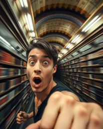 A captivating photograph captures a moment of surprise and discovery as a person with tan skin uncovers a hidden underground 