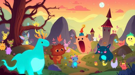 Explore a whimsical fantasy kingdom brought to life with a modern flat design style, populated by quirky magical creatures.  