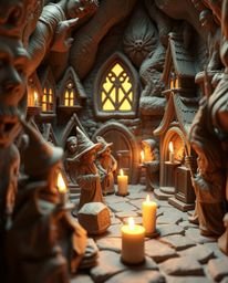 Immerse yourself in this captivating clay art depicting a magical school brimming with young wizards. Warm candlelight casts