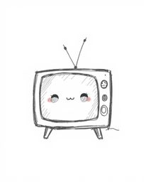 Adorable, cute hand-drawn sketch featuring a retro-style TV screen glitch with RGB separation.  The image showcases rough lin