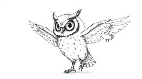 A rough, textured pencil sketch depicting a blind owl in a Pixar style, focused on conveying a sense of trust and feeling. Th