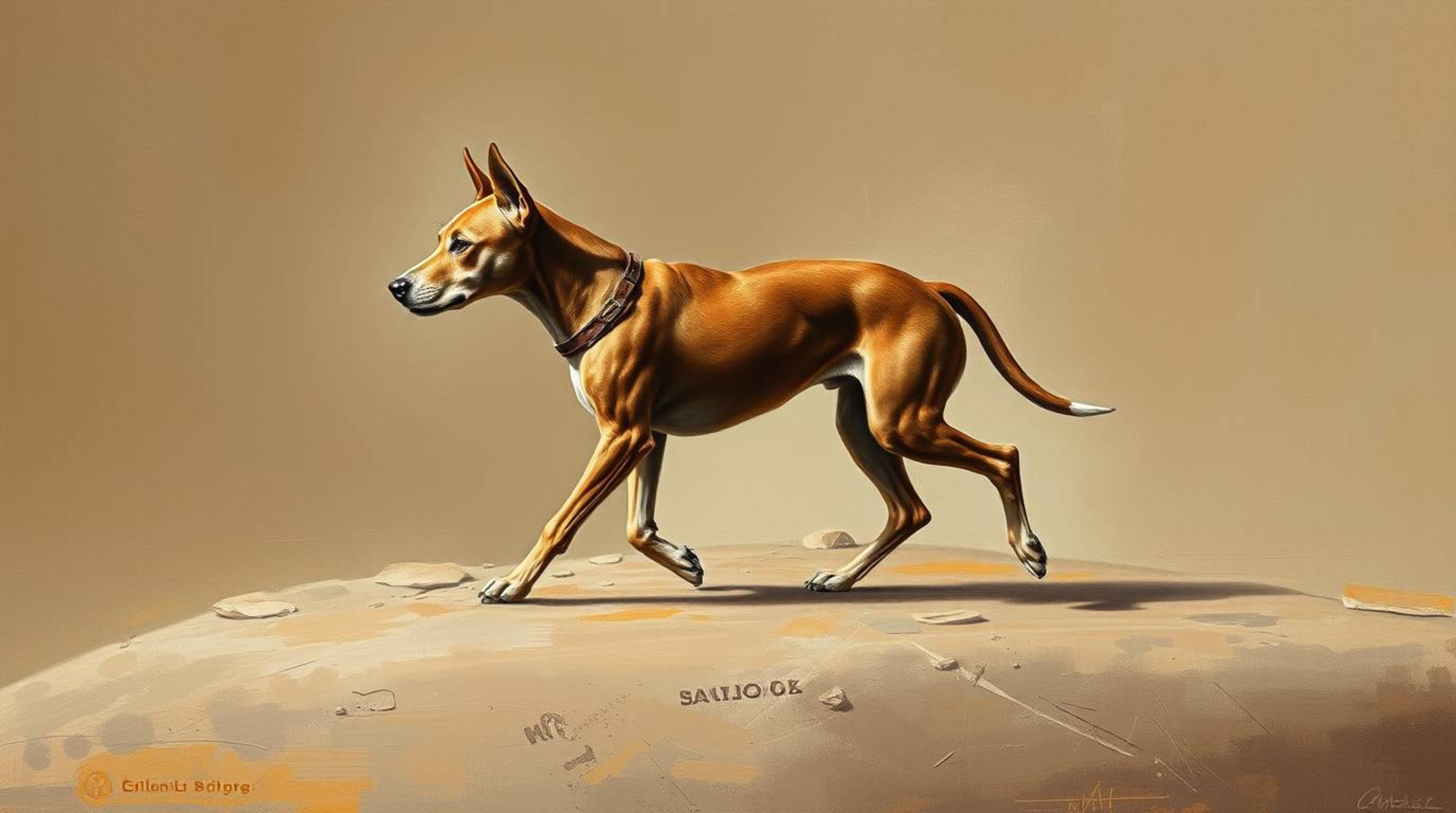 Explore a captivating oil painting featuring a futuristic dog self-walking through space. The artwork showcases natural earth