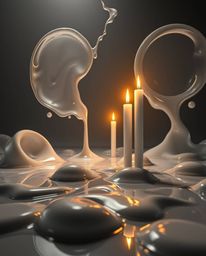 A captivating image showcases surreal 3D fluid shapes, reminiscent of melted glass, within a hyperrealistic sci-fi environmen