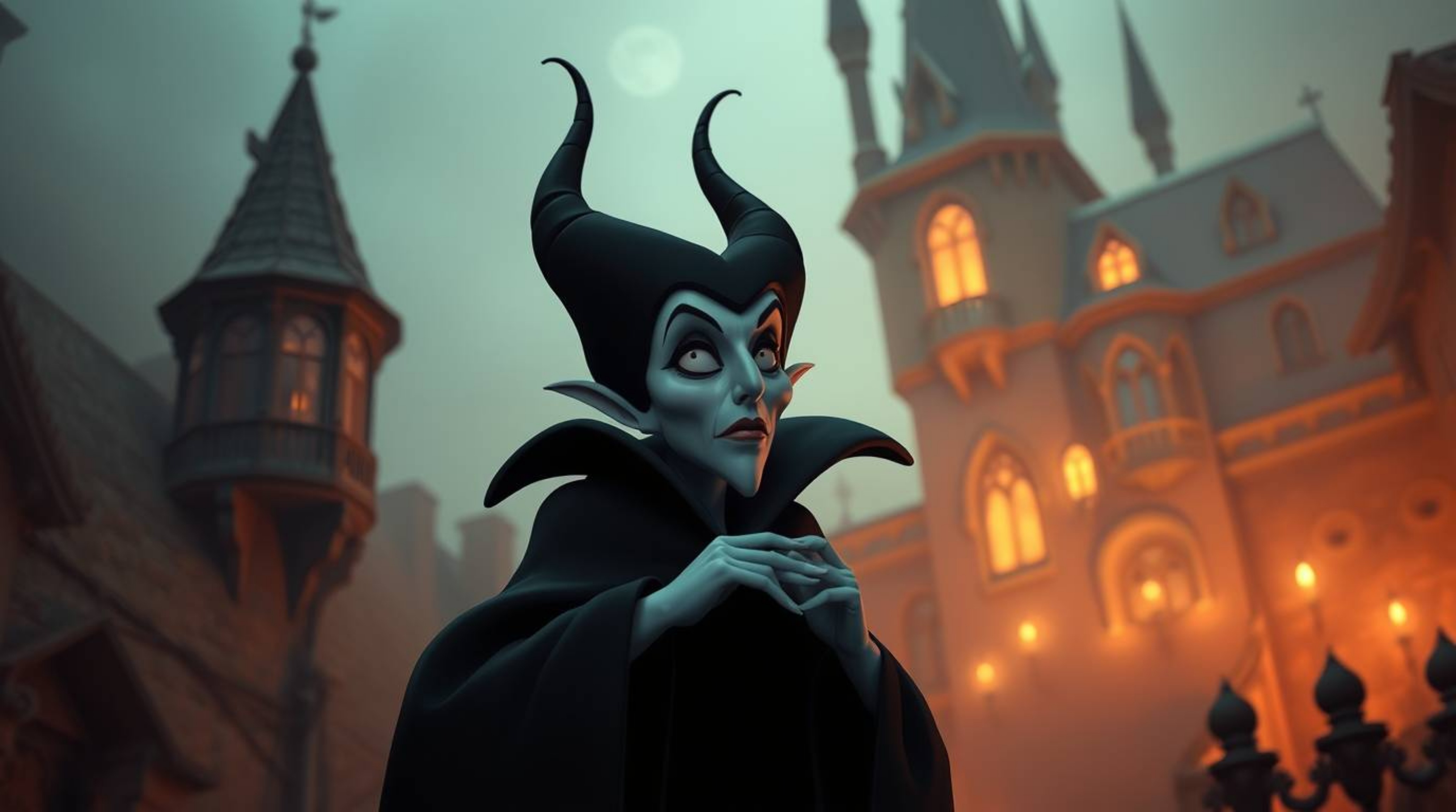 Discover captivating original fine art featuring a classic Disney villain casting a spell in a softly lit old castle. This pi