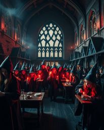 Explore a captivating magical school brimming with young wizards, presented in a surreal infrared tone that lends an otherwor