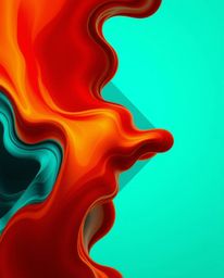 A dramatic cinematic style image featuring warm terracotta and cool teal tones. Colorful 3D fluid shapes interact dynamically