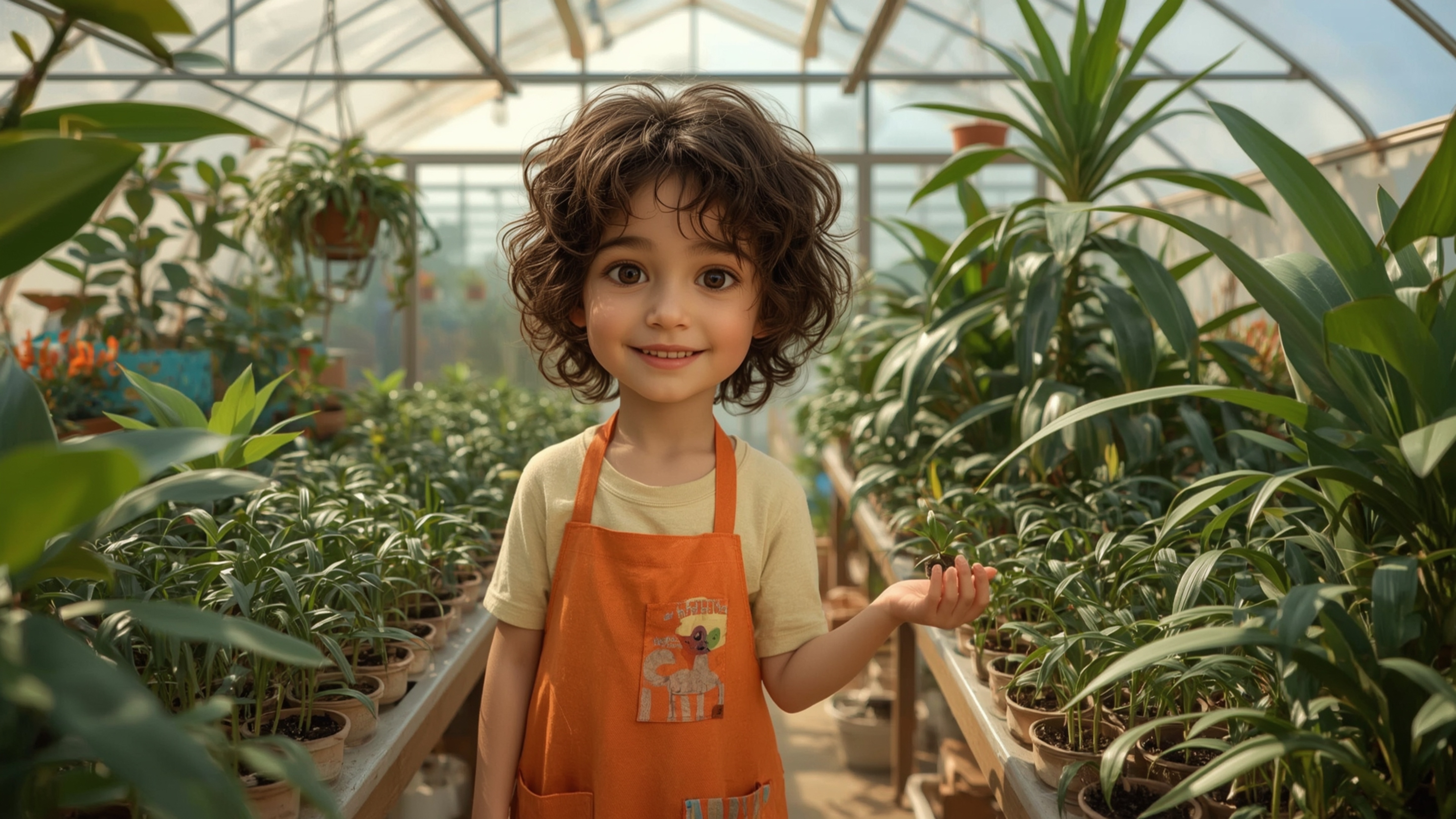 A highly detailed, high-resolution, Pixar-inspired stock photo of a brilliant young homeschooler with a kind face, bright haz