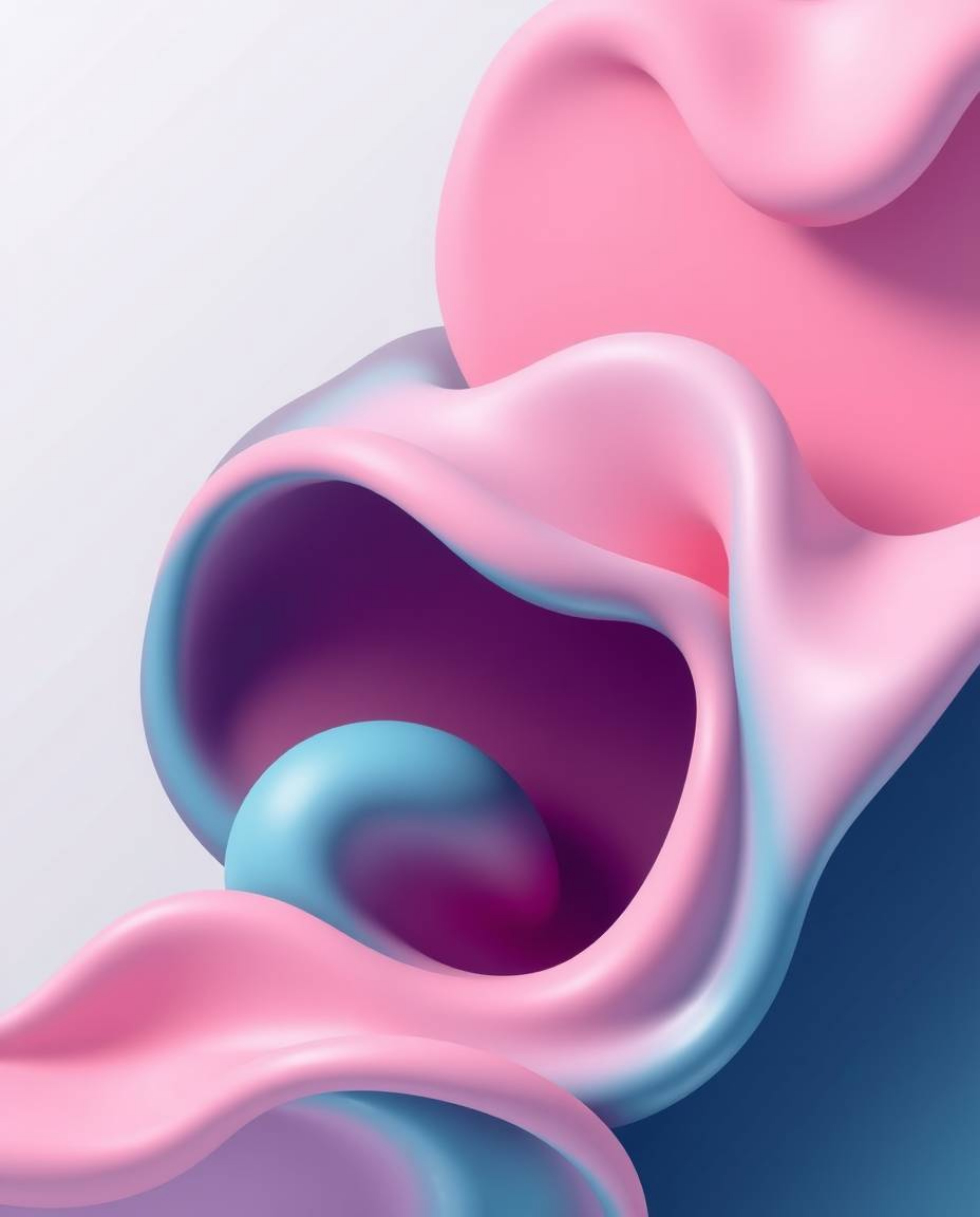 A modern flat design illustration showcases abstract 3D liquid forms rendered in rich deep teal and soft pastel hues. The des