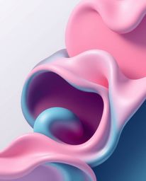 A modern flat design illustration showcases abstract 3D liquid forms rendered in rich deep teal and soft pastel hues. The des