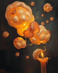 A captivating artwork showcasing translucent, fluid organic blobs suspended in the vastness of space, illuminated by the soft