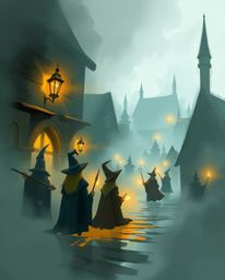 Discover a captivating digital sketch of a magical school brimming with young wizards.  Immerse yourself in a misty atmospher