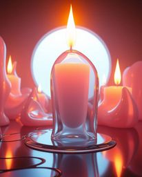 Experience a captivating surreal 3D render featuring hyperrealistic melted glass shapes in a futuristic sci-fi setting. Warm 