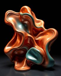 Explore captivating sculptural 3D fluid shapes crafted from mercury, boasting highly reflective surfaces.  Lit with high cont