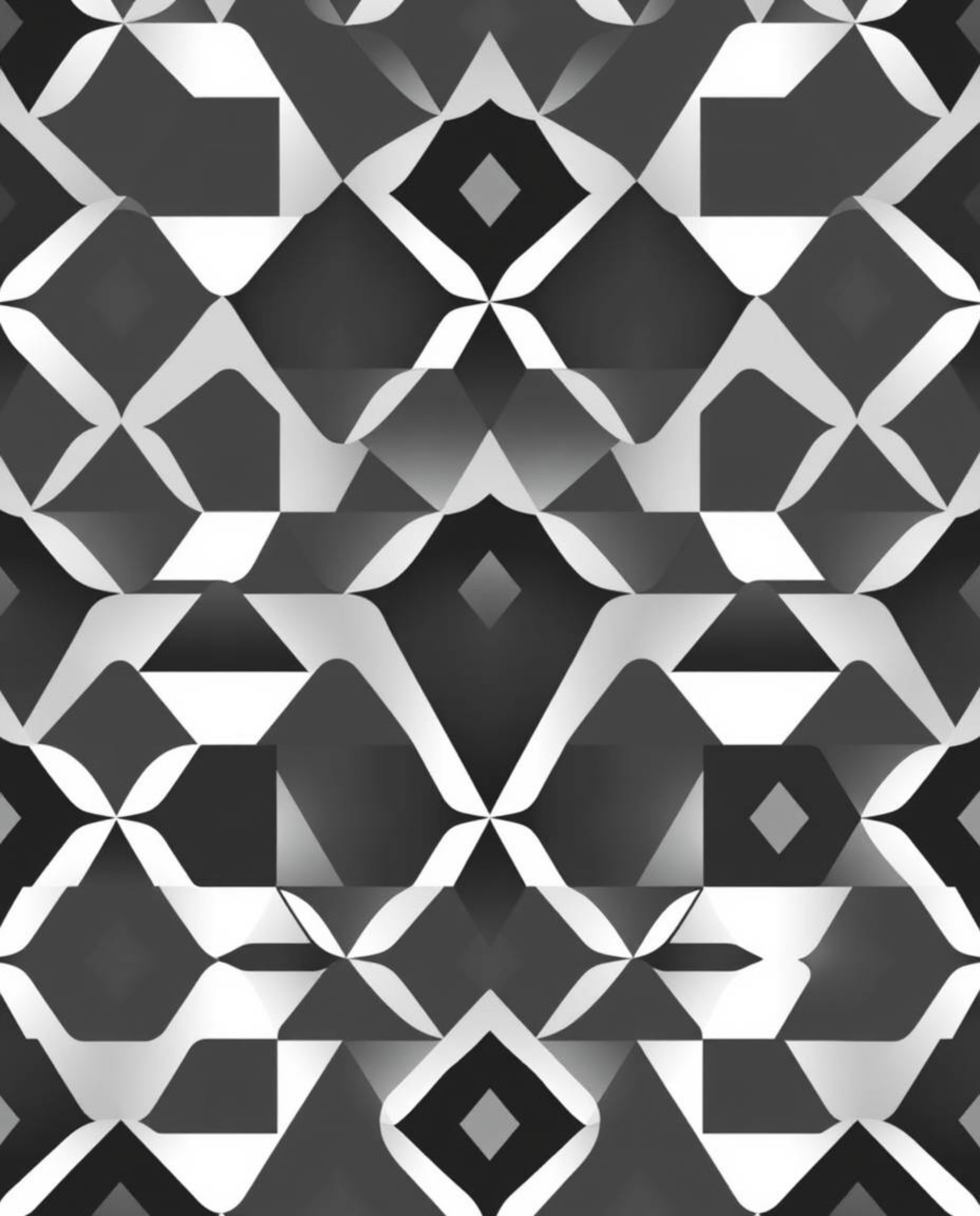 Explore a collection of captivating geometric patterns featuring classic black and white designs with hexagons and triangles,