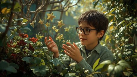 A highly detailed, high-resolution stock photo featuring a young, bespectacled homeschooled genius, reminiscent of Pixar char
