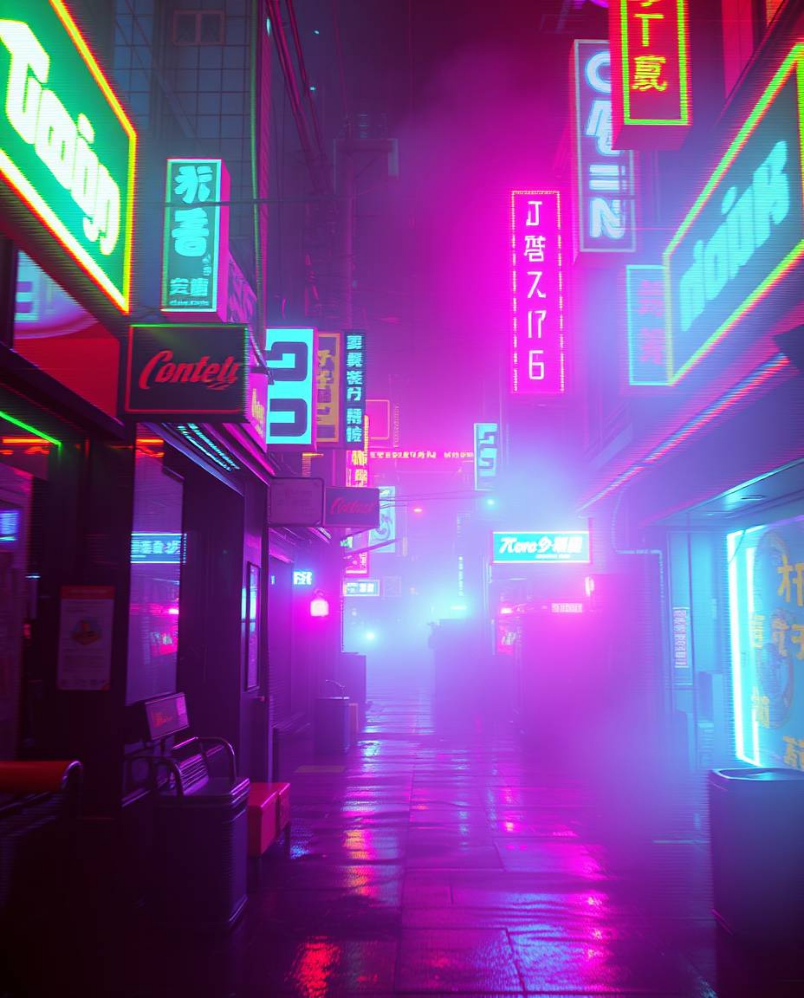 Immerse yourself in a pixelated glitch of a cyberpunk street, drenched in a mesmerizing neon haze. Witness the captivating in