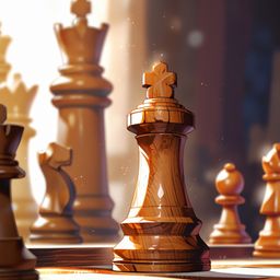 A meticulously hand-carved wooden chess piece takes center stage in this softly lit composition. Rich textures and a carefull